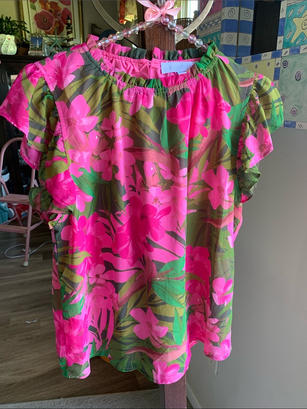 Nordstrom’s Sugarlips Dandi Floral Veda Cap Sleeve Top Size S